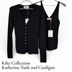 Kilte Collection The Katherine Tank and Cardigan Matching Set size 0 XS Black